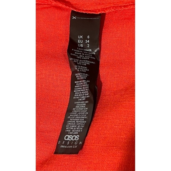 ASOS DESIGN Womens Orange Linen Blend Button Down Long Sleeve Shirt Top Size 2 - Picture 6 of 7